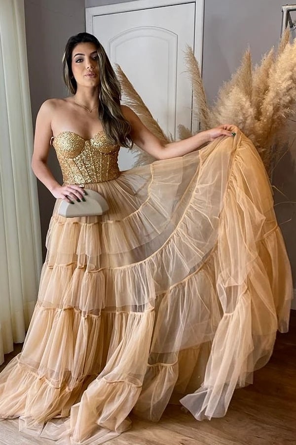 vestido de festa longo dourado