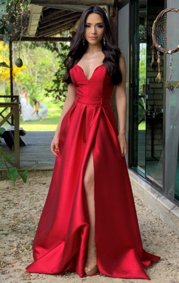 vestido de festa vermelho com fenda