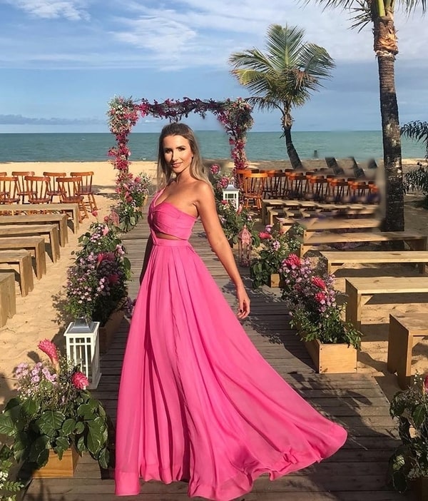 vestido pink para madrinha de casamento na praia