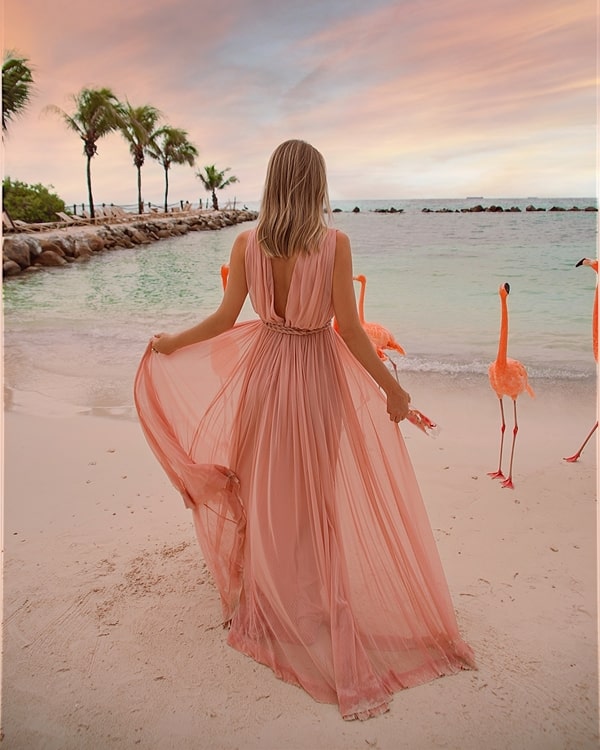 vestido longo rose para  madrinha de casamento na praia