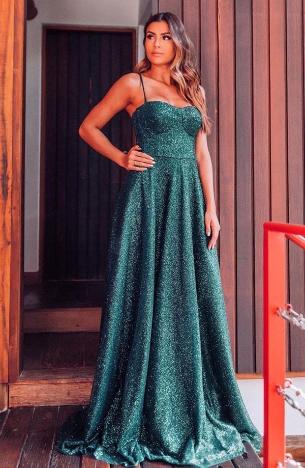 vestido de festa longo verde esmeralda glitter