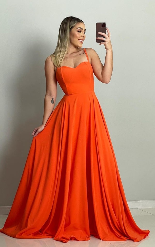 vestido de festa longo laranja para madrinha de casamento