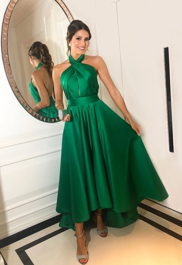 vestido de festa mullet verde esmeralda