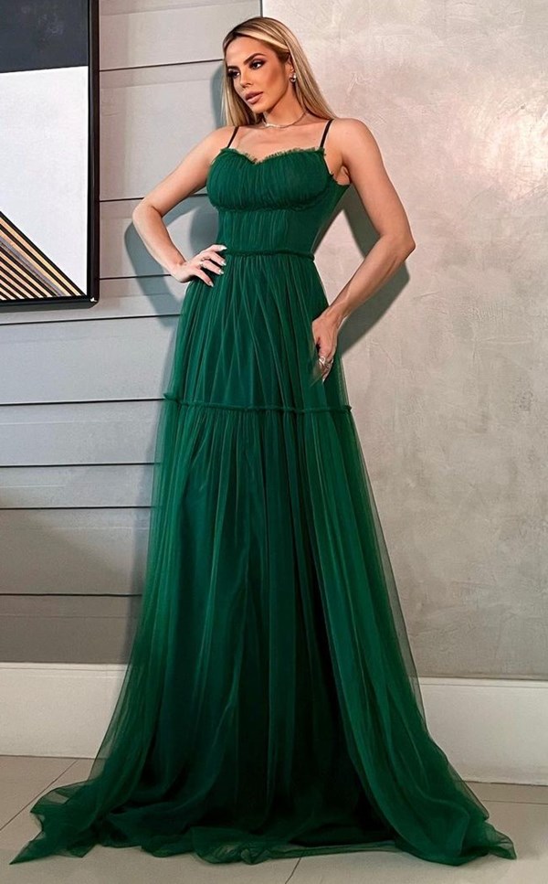 vestido verde esmeralda de tule para madrinha de casamento