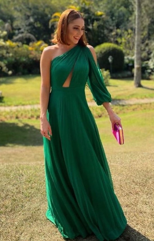 vestido de festa verde casamento ao ar livre dia