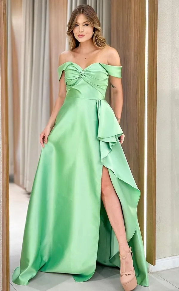 vestido de festa longo verde menta para madrinha de casamento