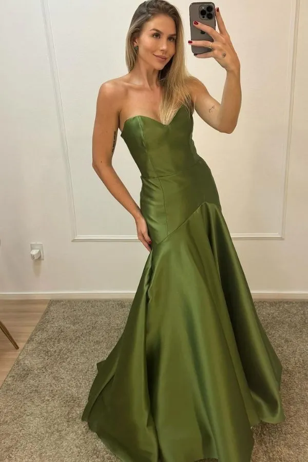 vestido verde oliva para madrinha de casamento a noite